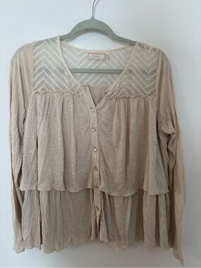 Cream Lightweight Button-Front Boho Blouse -Size Medium (38EU)